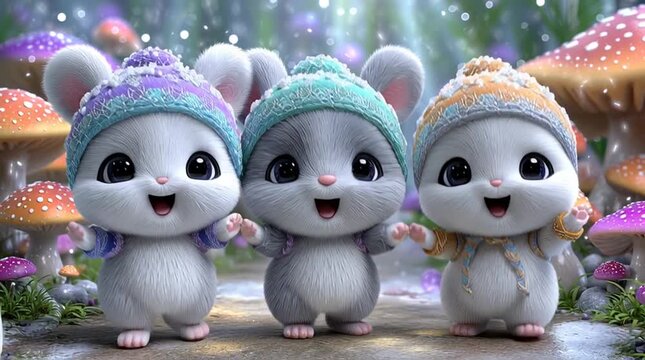 fairy tale pets dancing,  chibi style, forest animals,