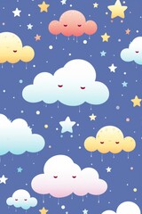 Pattern of clouds with stars children's style
