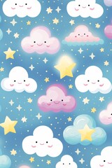 Pattern of clouds with stars children's style
