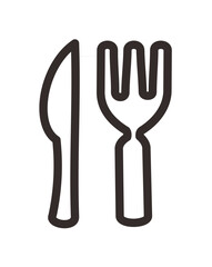 Simple illustration of a knife and fork, representing dining and eating.