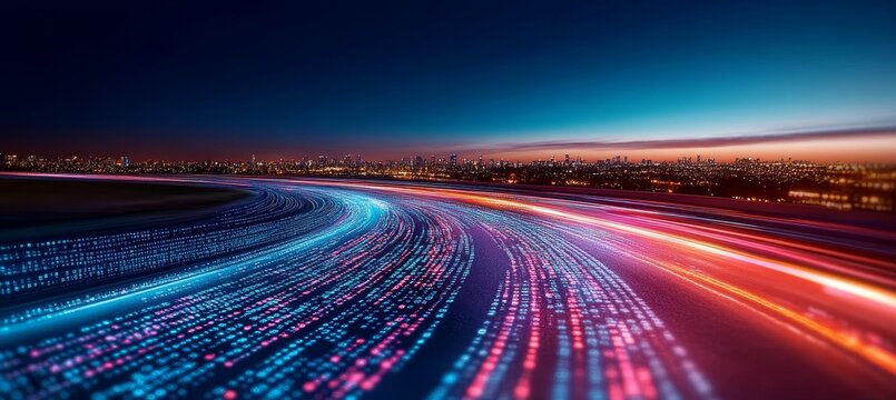 Futuristic Digital Data Stream Over Optical Fiber Cables with AI and Quantum Computing Connections