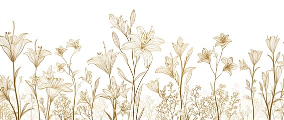 Elegant gold line art floral design.