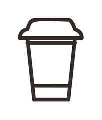 Simple line drawing of a disposable coffee cup with a lid.
