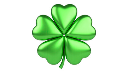 Fototapeta premium Bright Green Four Leaf Clover with Symmetrical Leaves and Lucky Charm Shape Isolated on White Background