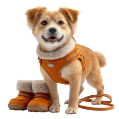 A playful dog wearing colorful boots, capturing the fun and whimsy of pet fashion, ideal for outdoor adventures and protecting paws from harsh environments.
