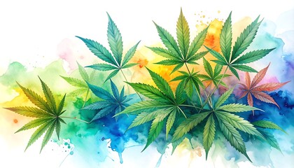 Watercolor cannabis leaves