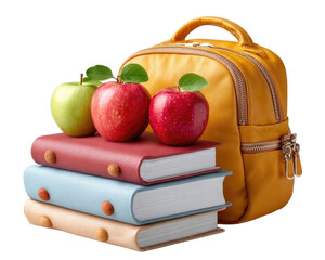 A backpack filled with books and fresh apples placed on a table creating a perfect back-to-school setup for students ready to learn and explore new knowledge in a fun way.