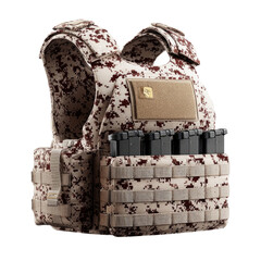 A tactical vest designed for military and law enforcement use featuring multiple pockets and attachment points for gear emphasizing functionality and versatility in demanding environments.