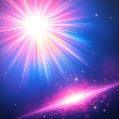 Fototapeta premium Celestial Finale: Burst of Pink/Blue/Yellow Cosmic Aura Fading into Starry Galaxy - Ultra-Detailed Particle Depth with Nebula Gradient