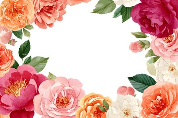 Floral watercolor border design with various roses.