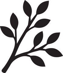 Black stylized plant branch with leaves botanical
