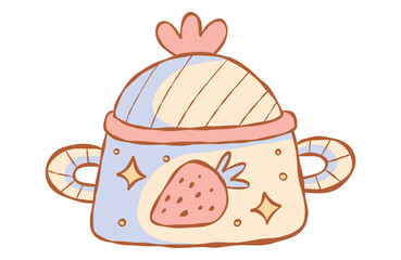 Cute Cooking Pot with Lid. Hand drawn Cottage Kitchen Elements in soft Pastel colors. Cottagecore Aesthetic collection