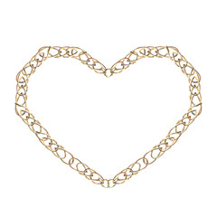 Heart Shaped Chain. Isolated Watercolor Illustration of Golden Jewelry for Wedding Design, Valentine's Day Cards, Jewelry Blogs, Fabric Printing and Posters.