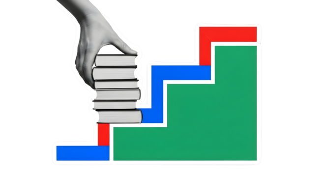 Career Growth Through Education: Books Building a Colorful Staircase to Success