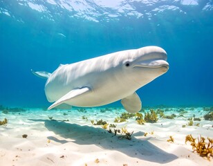 Naklejka premium White dolphin swimming underwater