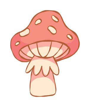 Cute Red Toadstool Mushroom isolated Sticker. Hand drawn Magic Forest Elements in soft Pastel colors. Cottagecore Aesthetic collection