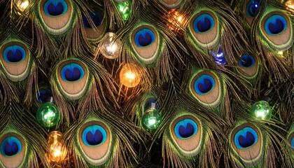 Peacock feathers with colorful lights