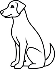 Dog sitting, a minimalist outline drawing of a pet isolated on white background