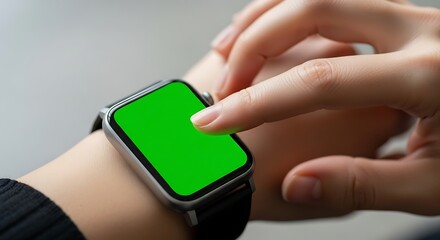 Man monitoring his workout on a smartwatch with a green screen, ready for personalized data display.