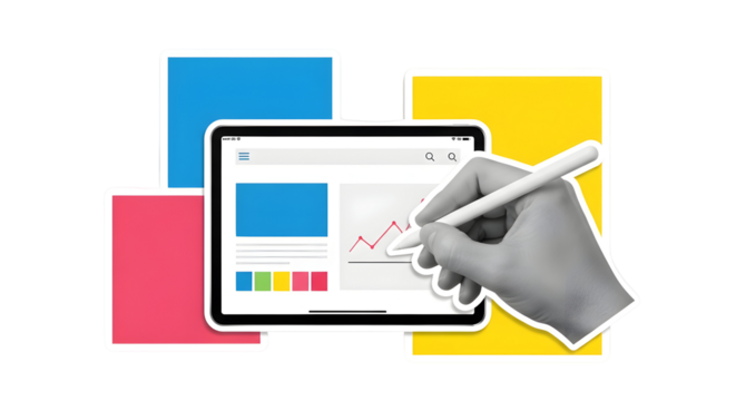 Data Analysis on Tablet with Stylus for Business Analytics and Financial Technology.