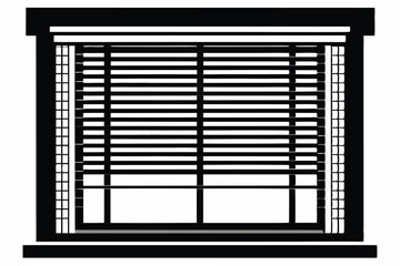 Stylized Window With Horizontal Blinds Illustration, Black Silhouette, Clean Lines and Sharp Edges