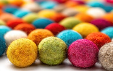Colorful wool balls in close-up view