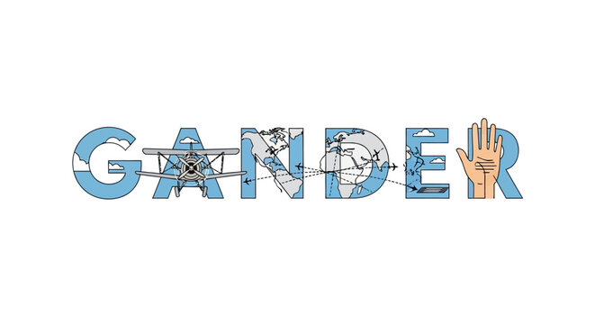 Gander Illustration Airplane with world, and community.