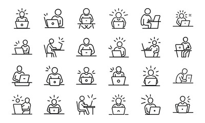 A comprehensive collection of outline icons representing modern business, technology, professional services, and workplace concepts.