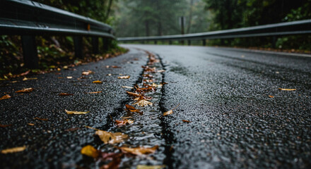 Nature Background Background wet road autumn leaves scenic drive rainy day asphalt surface transportation photography