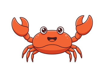 Cheerful Cartoon Crab with Raised Claws and Smiling Face
