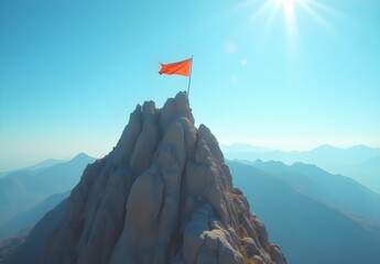 Naklejka premium Peak with Flag Under Clear Blue Sky