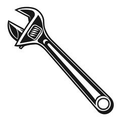Adjustable Wrench: Black and White Vector Illustration for Repair, DIY, and Tool Projects