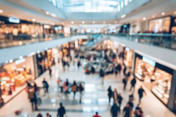 Fototapeta premium Blurred view of bustling multi-level mall