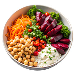 Colorful and Nutritious Vegan Buddha Bowl with Fresh Vegetables, Rice, and Protein-rich Ingredients