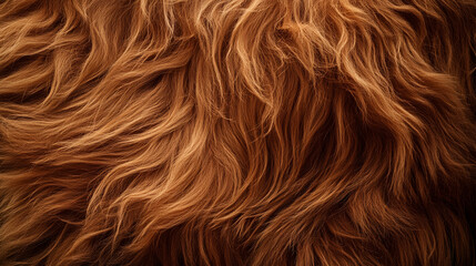 Naklejka premium Highland cow fur on a living animal, long shaggy ginger hair flowing naturally