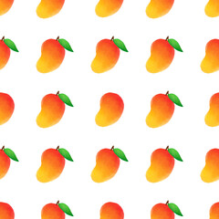 マンゴー　水彩　手描きイラスト　シームレスパターン