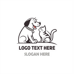 Obraz premium Happy Dog and Cat Together – Animal Friendship Logo