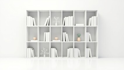 White bookcase with books and decorative accents.