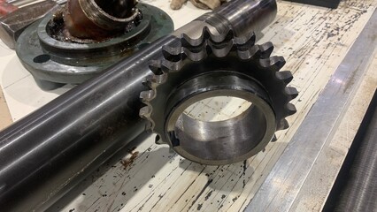 view of machine items such as gears and shafts of industrial machines