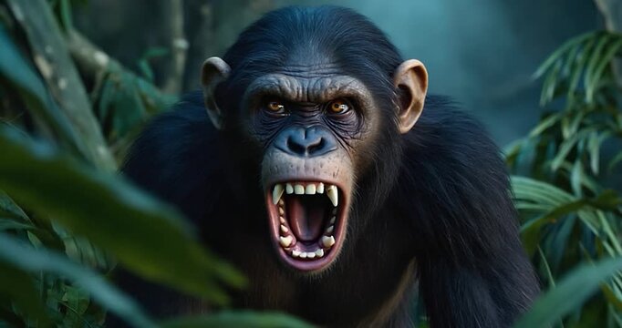 Angry chimpanzee portrait
