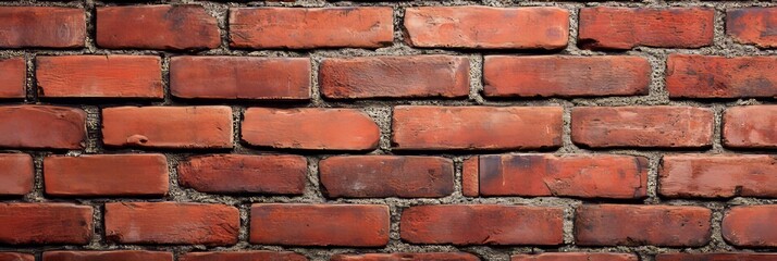 Fototapeta premium Stunning Wide-Angle View of an Old Brick Wall with Horizontal Red Brick Pattern for Background Use