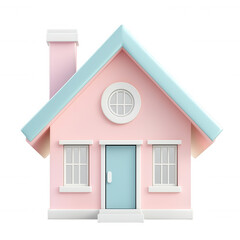 3d icon miniature pink and light blue house, transparent background, showcasing architectural design and real estate concept on clean, minimalist surface