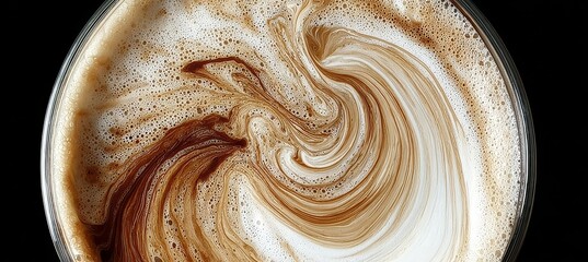 Beautiful Coffee Latte Art Swirling Design in a Cup, Showcasing Creamy Texture and Aesthetic Appeal