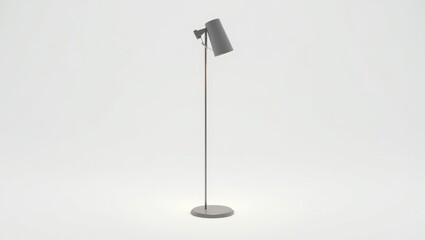 A gray floor lamp against a plain background.