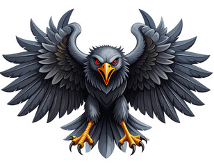 Obraz premium Fierce Gray Bird with Red Eyes and Sharp Talons Illustration PNG