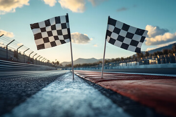 checkered flag on the sunset