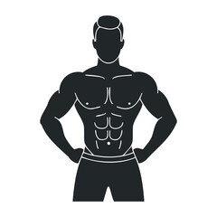 Fototapeta premium Muscular male silhouette in fitness pose with defined abs and strong arms. Vector illustration