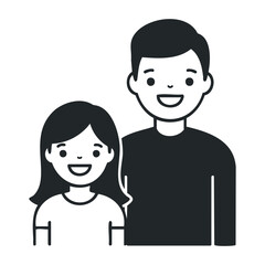 Fototapeta premium Smiling caucasian girl and young male cartoon characters with simple features. Vector illustration