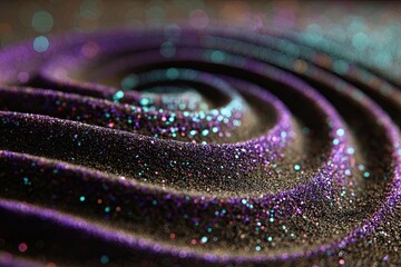 Abstract swirling texture of dark purple and teal glitter