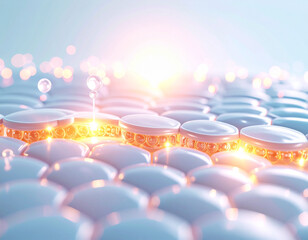 Skin Cell Structure with Serum Penetration and Bright Light Effect, Beauty Concept